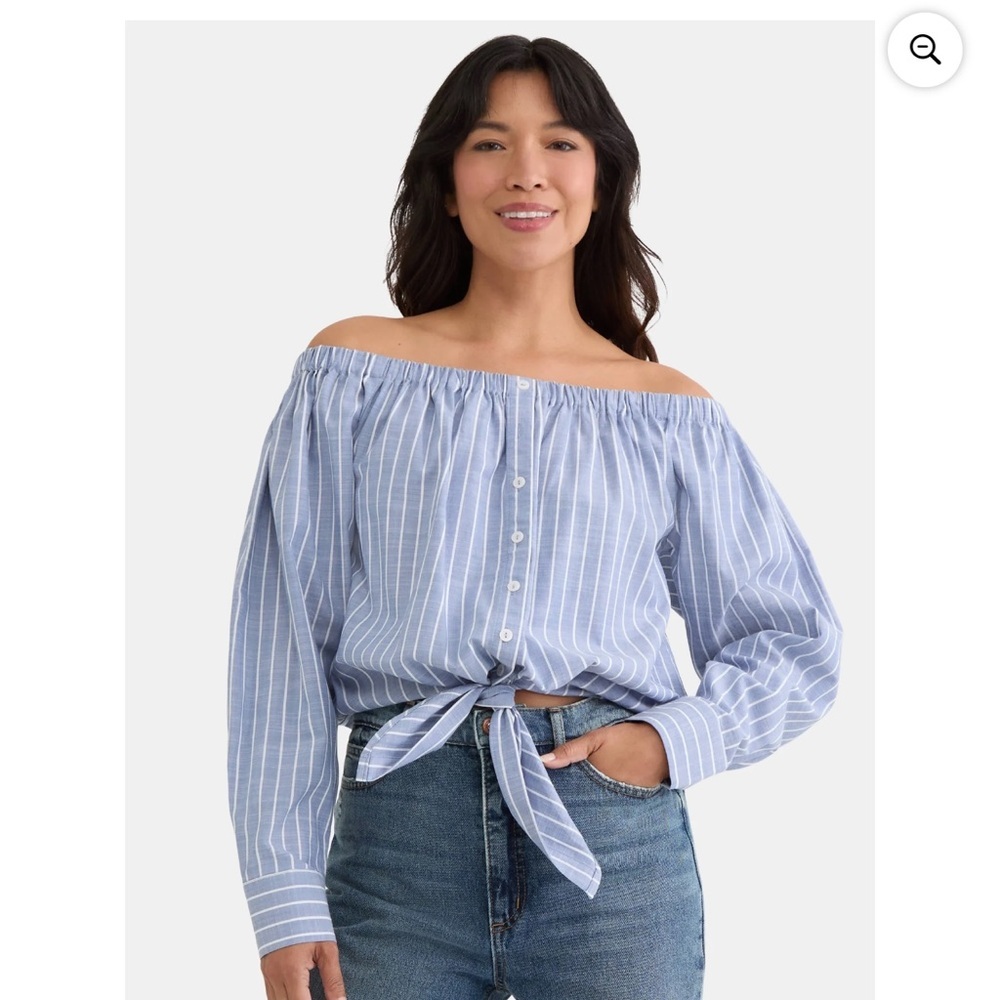 Time and Tru Women's Blue and White Strip Off-The-Shoulder Blouse XXL (22) NWT